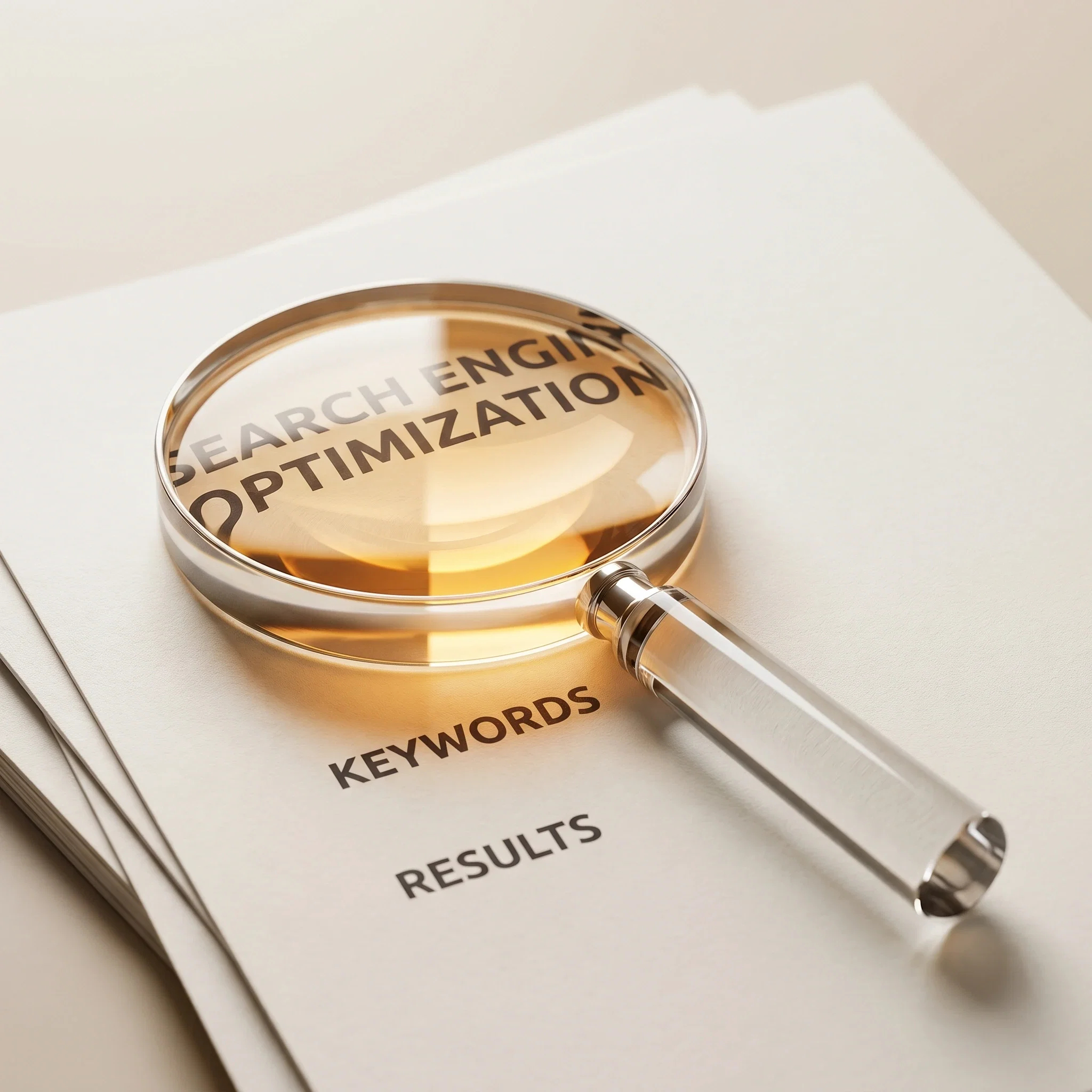 advanced-seo-ai-search-optimization.webp Glass magnifying glass over text representing advanced SEO and AI search optimization.