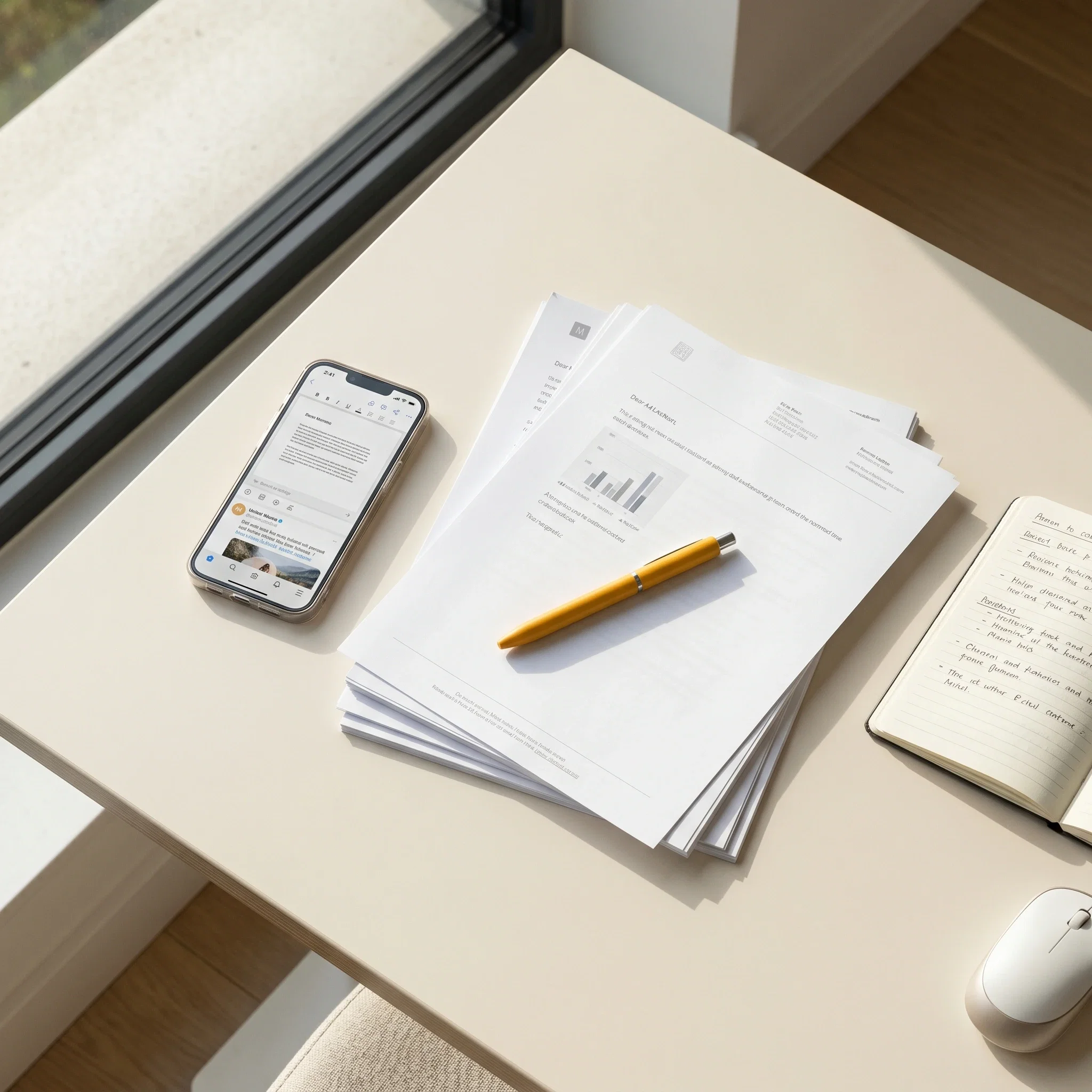 b2b-content-marketing-strategy.webp Organized documents and smartphone representing high-authority content marketing strategy.